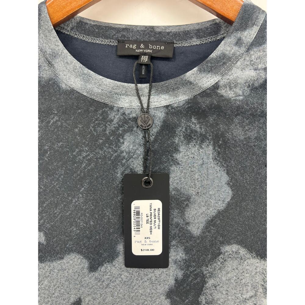 Rag & Bone Yana Printed Mesh Tee Silver Multi Long Sleeve XXS NWT - Picture 7 of 13